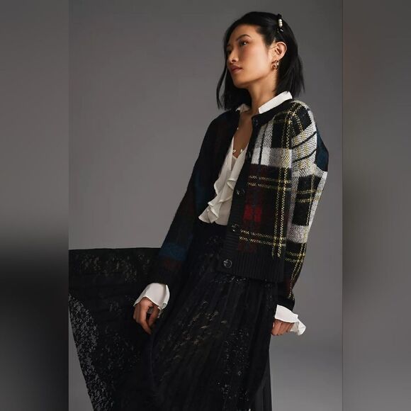 Anthropologie RD Style Multicolor Plaid Cardigan Sweater Size Medium NWT - Picture 1 of 13